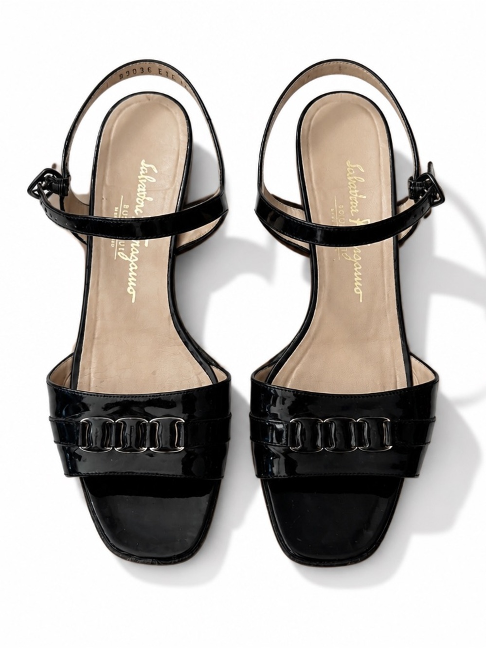 Salvatore Ferragamo Black Patent Leather Ankle-Strap Sandals